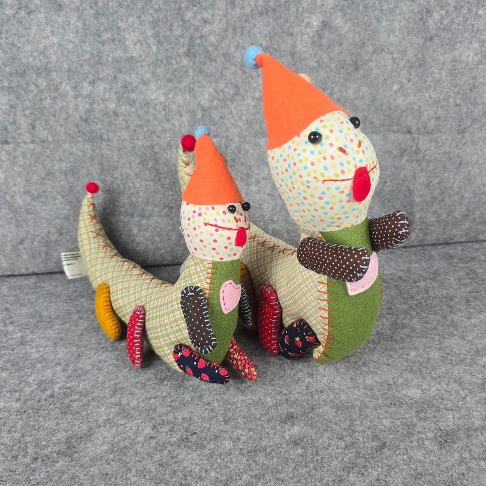 Nook Nook Plush Caterpillar Set 2 Eclectic Folk Art Patchwork Handmade Decor